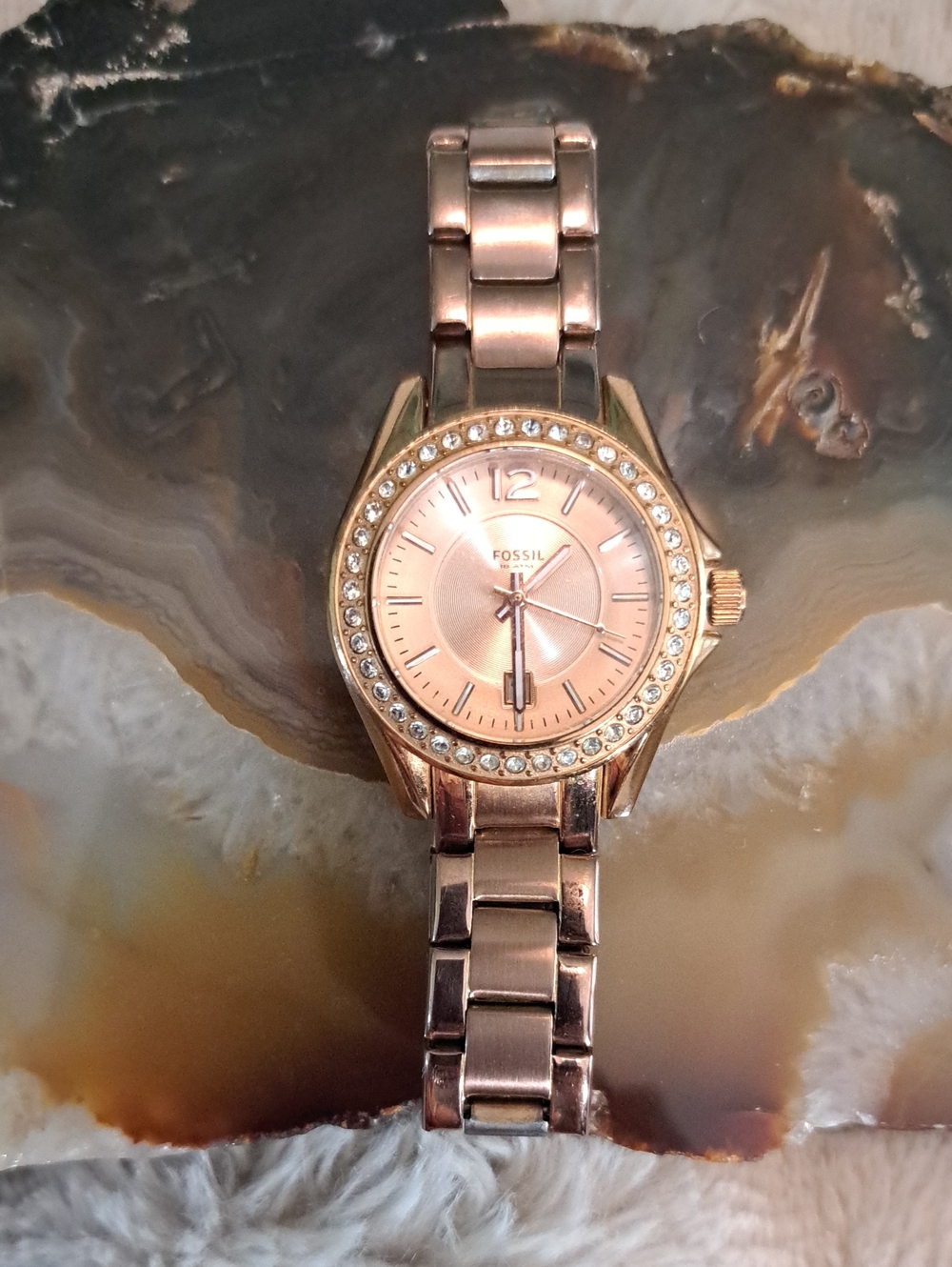 Fossil Women's Riley Mini Rose Gold Bracelet Watch with Crystal Accents ES2889